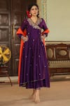 Buy_Label Niti Bothra_Purple Anarkali And Dupatta Chanderi Silk Paisley Zardozi Angarakha Palazzo Set _at_Aza_Fashions