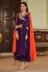 Shop_Label Niti Bothra_Purple Anarkali And Dupatta Chanderi Silk Paisley Zardozi Angarakha Palazzo Set _at_Aza_Fashions