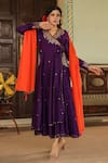 Label Niti Bothra_Purple Anarkali And Dupatta Chanderi Silk Paisley Zardozi Angarakha Palazzo Set _Online_at_Aza_Fashions