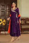 Buy_Label Niti Bothra_Purple Anarkali And Dupatta Chanderi Silk Paisley Zardozi Angarakha Palazzo Set _Online_at_Aza_Fashions