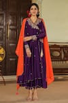 Shop_Label Niti Bothra_Purple Anarkali And Dupatta Chanderi Silk Paisley Zardozi Angarakha Palazzo Set _Online_at_Aza_Fashions