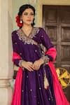 Label Niti Bothra_Purple Anarkali And Dupatta Chanderi Silk Paisley Zardozi Angarakha Palazzo Set _at_Aza_Fashions