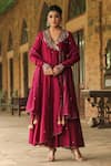 Buy_Label Niti Bothra_Wine Anarkali And Dupatta Chanderi Silk Zardozi Angarakha Palazzo Set _at_Aza_Fashions