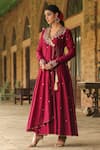 Shop_Label Niti Bothra_Wine Anarkali And Dupatta Chanderi Silk Zardozi Angarakha Palazzo Set _Online_at_Aza_Fashions