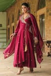 Label Niti Bothra_Wine Anarkali And Dupatta Chanderi Silk Zardozi Angarakha Palazzo Set _at_Aza_Fashions