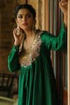 Label Niti Bothra_Green Silk Base Embroidered Sequin Mandarin Zardozi Anarkali With Palazzo _at_Aza_Fashions