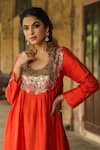 Label Niti Bothra_Orange Silk Base Embroidered Sequin Mandarin Paisley Yoke Anarkali With Palazzo _at_Aza_Fashions