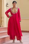 Buy_Label Niti Bothra_Pink Silk Base Embroidered Sequin Mandarin Zardozi Yoke Anarkali With Palazzo _at_Aza_Fashions