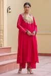 Buy_Label Niti Bothra_Pink Silk Base Embroidered Sequin Mandarin Zardozi Yoke Anarkali With Palazzo _Online_at_Aza_Fashions