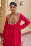 Buy_Label Niti Bothra_Pink Silk Base Embroidered Sequin Mandarin Zardozi Yoke Anarkali With Palazzo 