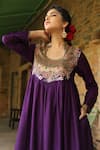 Label Niti Bothra_Purple Silk Base Embroidered Sequin Paisley Pattern Anarkali With Palazzo _at_Aza_Fashions