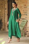 Label Niti Bothra_Green Silk Base Embroidered Sequin V-neck Zardozi Kurta With Palazzo _Online_at_Aza_Fashions