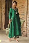 Shop_Label Niti Bothra_Green Silk Base Embroidered Sequin V-neck Zardozi Kurta With Palazzo _Online_at_Aza_Fashions