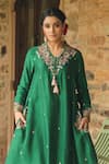 Label Niti Bothra_Green Silk Base Embroidered Sequin V-neck Zardozi Kurta With Palazzo _at_Aza_Fashions