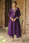 Buy_Label Niti Bothra_Purple Silk Base Embroidered Sequin V-neck Paisley Zardozi Kurta With Palazzo _at_Aza_Fashions