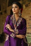 Label Niti Bothra_Purple Silk Base Embroidered Sequin V-neck Paisley Zardozi Kurta With Palazzo _Online_at_Aza_Fashions