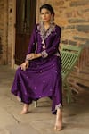 Buy_Label Niti Bothra_Purple Silk Base Embroidered Sequin V-neck Paisley Zardozi Kurta With Palazzo 