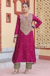 Buy_Label Niti Bothra_Wine Kurta Pure Banarasi Spun Silk Embroidery Zari Dori Floral With Salwar _at_Aza_Fashions