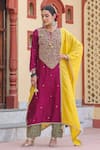 Buy_Label Niti Bothra_Wine Kurta Pure Banarasi Spun Silk Embroidery Zari Dori Floral With Salwar 