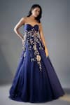 Buy_Masumi Mewawalla_Blue Net, Linen Embroidery Sweetheart Neck 3d Floral Vine Gown _at_Aza_Fashions