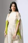 Buy_Masumi Mewawalla_Green Tissue Plain Jumpsuit High Neck Flared With Color Block Jacket _Online_at_Aza_Fashions