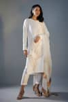 Buy_Masumi Mewawalla_White Silk Embroidered Leaf Round Kurta Set _at_Aza_Fashions