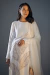 Masumi Mewawalla_White Silk Embroidered Leaf Round Kurta Set _Online_at_Aza_Fashions