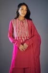 Shop_Masumi Mewawalla_Pink Natural Crepe Hand Embroidered Round Short Kurta Palazzo Set _at_Aza_Fashions