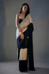 Buy_Masumi Mewawalla_Black Tissue One Shoulder Color Block Pre-draped Saree With Blouse_at_Aza_Fashions
