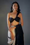 Masumi Mewawalla_Black Tissue One Shoulder Color Block Pre-draped Saree With Blouse_Online_at_Aza_Fashions