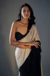 Buy_Masumi Mewawalla_Black Tissue One Shoulder Color Block Pre-draped Saree With Blouse_Online_at_Aza_Fashions