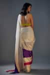 Shop_Masumi Mewawalla_Multi Color Tissue Plunged V Neck Block Pre-draped Saree With Lime Blouse _at_Aza_Fashions