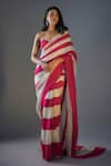 Buy_Masumi Mewawalla_Pink Tissue Plunged V Neck Striped Color Block Pre-draped Saree With Blouse _at_Aza_Fashions