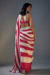 Shop_Masumi Mewawalla_Pink Tissue Plunged V Neck Striped Color Block Pre-draped Saree With Blouse _at_Aza_Fashions