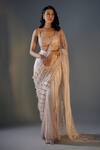 Buy_Masumi Mewawalla_Pink Net, Linen Beads, Sequins, Embroidery Pre-draped Saree With Blouse _at_Aza_Fashions