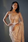 Masumi Mewawalla_Pink Net, Linen Beads, Sequins, Embroidery Pre-draped Saree With Blouse _Online_at_Aza_Fashions