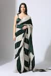 Buy_Masumi Mewawalla_Green Tissue Scoop Linear Color Block Pre-draped Saree With Blouse _at_Aza_Fashions