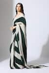 Masumi Mewawalla_Green Tissue Scoop Linear Color Block Pre-draped Saree With Blouse _Online_at_Aza_Fashions