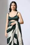 Buy_Masumi Mewawalla_Green Tissue Scoop Linear Color Block Pre-draped Saree With Blouse _Online_at_Aza_Fashions