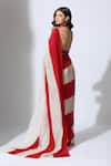 Shop_Masumi Mewawalla_Red Tissue Halter Color Block Pre-draped Saree With Neck Blouse_at_Aza_Fashions