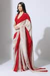 Masumi Mewawalla_Red Tissue Halter Color Block Pre-draped Saree With Neck Blouse_Online_at_Aza_Fashions