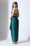 Shop_Masumi Mewawalla_Green Natural Crepe Plain Plunged V Draped Skirt And Braided Blouse Set _at_Aza_Fashions
