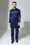 Shop_Masumi Mewawalla_Blue Mashroo Embroidered Floral Bandhgala Jacket Set  _Online_at_Aza_Fashions