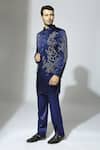 Masumi Mewawalla_Blue Mashroo Embroidered Floral Bandhgala Jacket Set  _at_Aza_Fashions