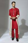 Buy_Masumi Mewawalla_Red Natural Crepe Embroidered Stones Placement Kurta Set With Stole  _at_Aza_Fashions