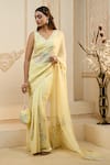 Buy_Aariyana Couture_Yellow Bustier Silk Embroidered Floral Placement Saree With Blouse _at_Aza_Fashions