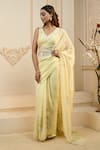Buy_Aariyana Couture_Yellow Bustier Silk Embroidered Floral Placement Saree With Blouse _Online_at_Aza_Fashions