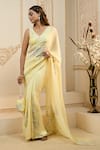Aariyana Couture_Yellow Bustier Silk Embroidered Floral Placement Saree With Blouse _at_Aza_Fashions