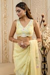 Shop_Aariyana Couture_Yellow Bustier Silk Embroidered Floral Placement Saree With Blouse _at_Aza_Fashions