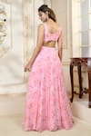 Shop_Ariyana By Aza_Pink Modal, Satin, Chiffon Embroidery V-neck Rose Petal Floral Print Lehenga Set _at_Aza_Fashions